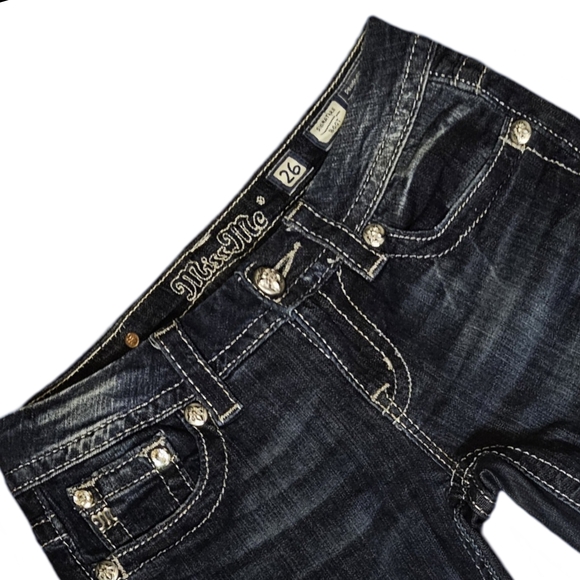 Miss Me Boot Cut Blue Jeans with Vintage Distressing - Picture 7 of 8